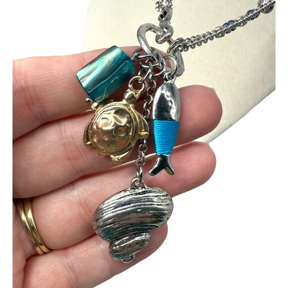 J. Jill Charm Necklace Rising Tides Convertible Turtle Fish Shell Abalone Jade - Picture 5 of 13